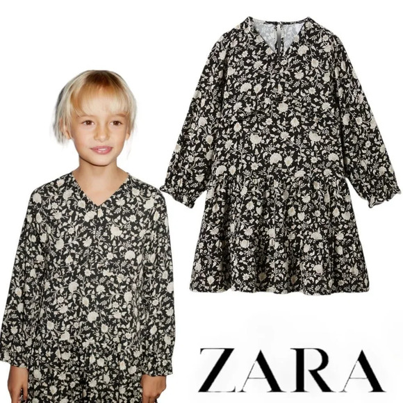 ZARA KidsBlackRUFFLED FLORAL DRESS
